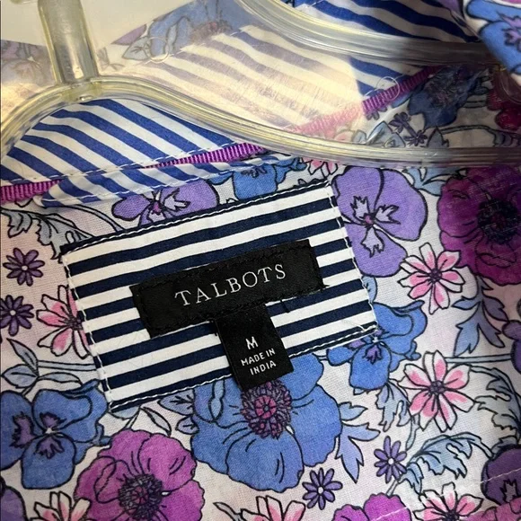 Talbots Purple and Blue Floral Button Down Cotton Top- M - Picture 2 of 5